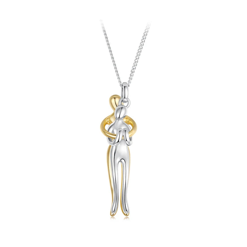 Real 925 Silver Hug Couple Pendant Necklace for Love, Silver Gold Two-Tone His and Hers Necklaces Pendant Valentine'S Gift
