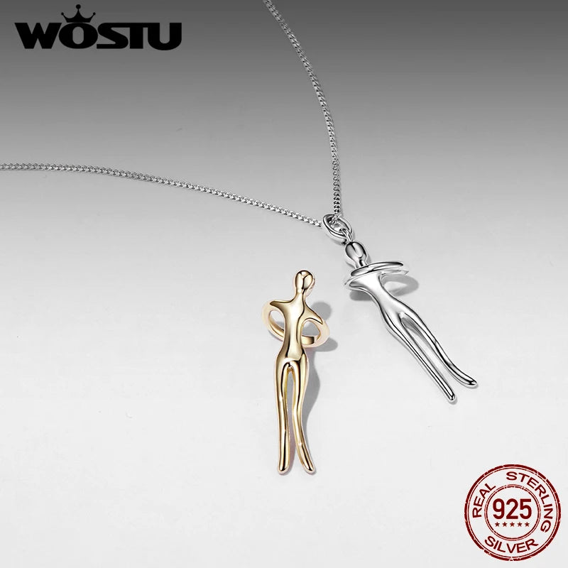 Real 925 Silver Hug Couple Pendant Necklace for Love, Silver Gold Two-Tone His and Hers Necklaces Pendant Valentine'S Gift