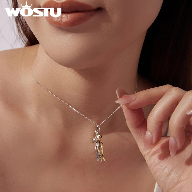 Real 925 Silver Hug Couple Pendant Necklace for Love, Silver Gold Two-Tone His and Hers Necklaces Pendant Valentine'S Gift