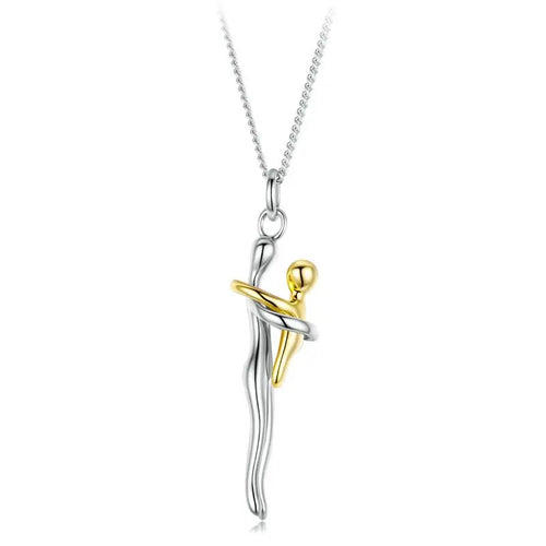 Real 925 Silver Hug Couple Pendant Necklace for Love, Silver Gold Two-Tone His and Hers Necklaces Pendant Valentine'S Gift